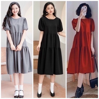 Đầm babydoll, váy suông tầng nơ sau 3 màu