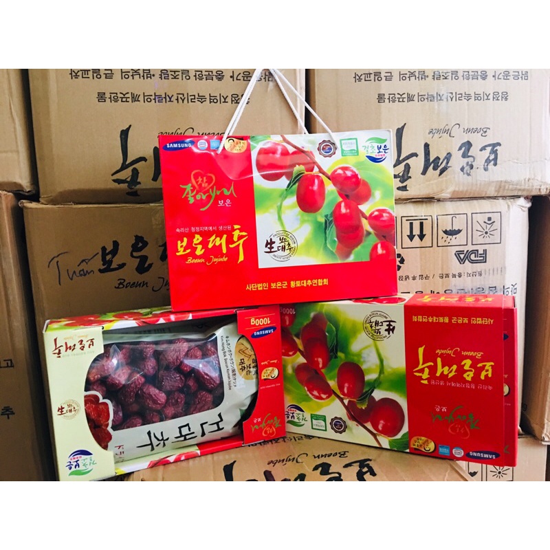 Táo đỏ sấy khô Hàn Quốc hộp 1kg trái nhỏ đẹp(Táo đỏ sấy khô Hàn Quốc BOEUN JUJUBE)