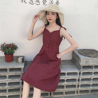 Oder] váy hai dây kẻ sọc retro .