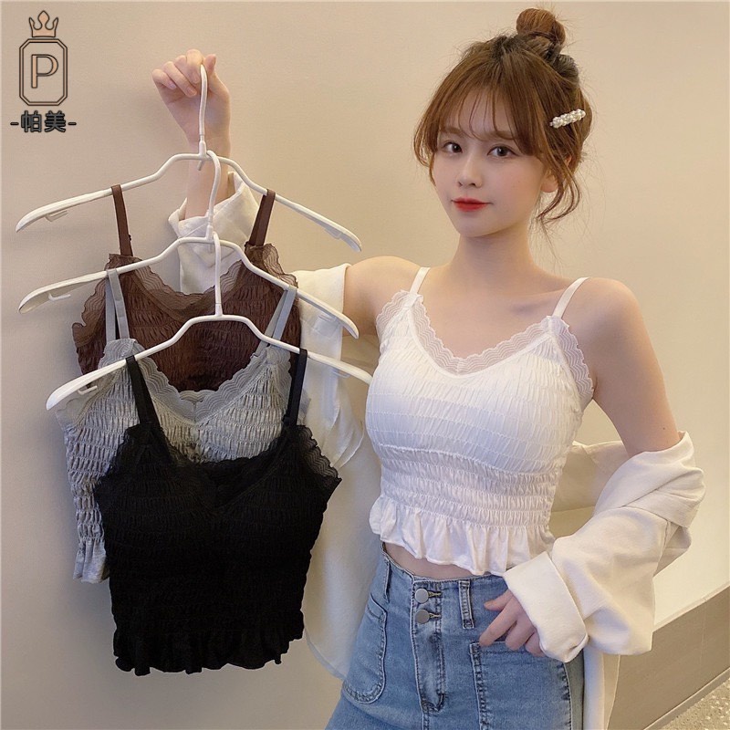 Áo Bra Croptop Nhún Phối Viền Ren A890