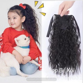 [VIDEO-HÌNH THẬT]Tóc giả cột đuôi uốn xoăn cho bé, tóc giả cho bé gái