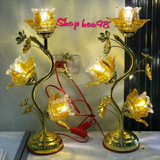 Đèn Thờ Thủy Tinh 3 Bông Đèn Led Siêu Đẹp Cao 40cm, 50cm, 60cm.