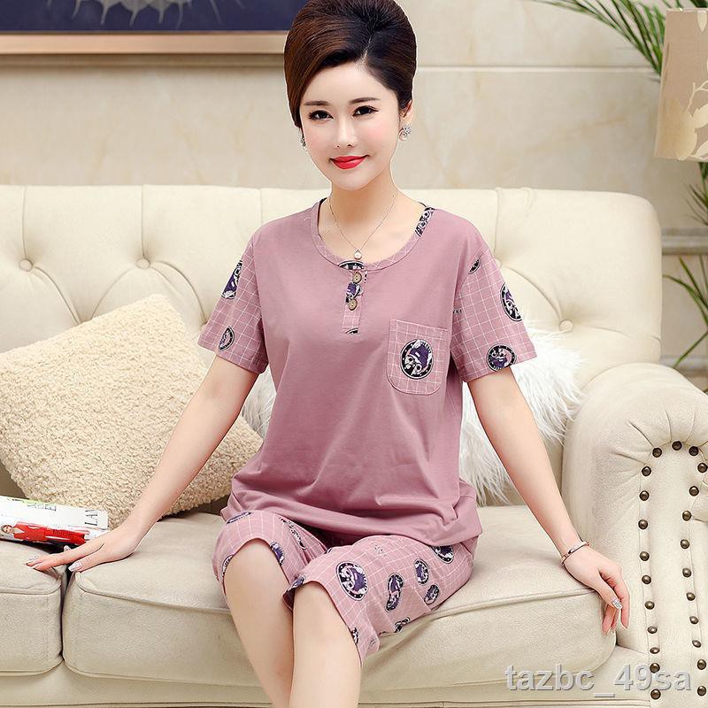 Đồ ngủ nữ, quần ngắn tay bằng cotton mỏng, bộ Zhongtian MM dành cho người béo Bổ sung phân bón để tăng kích thước v