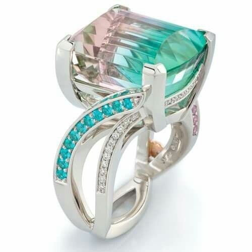 Nhẫn nữ khảm đá zircon màu gradient phong cách Âu Mỹ