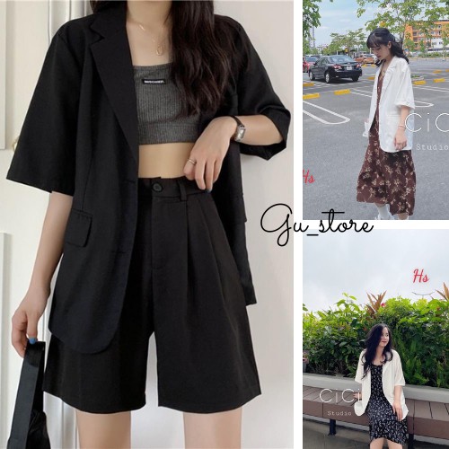 Áo khoác - áo blazer nữ kiểu cộc tay màu trơn cho nữ Gu store