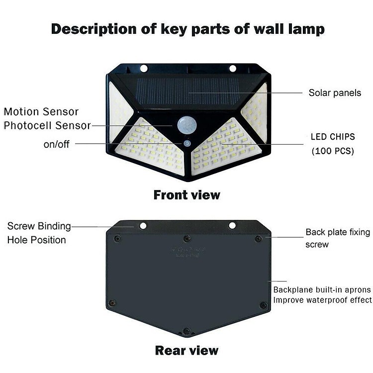 Đèn Năng Lượng Mặt Trời Solar 100LED Đèn Cảm Biến Chỉ Sáng Khi Trời Tối