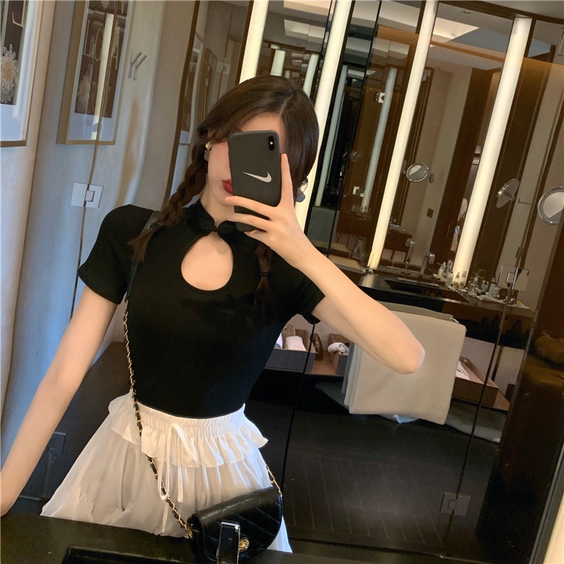 DUNEA Áo Thun Dệt Kim Cổ Đứng Dáng Ôm Thiết Kế Trẻ Trung Cho Nữ