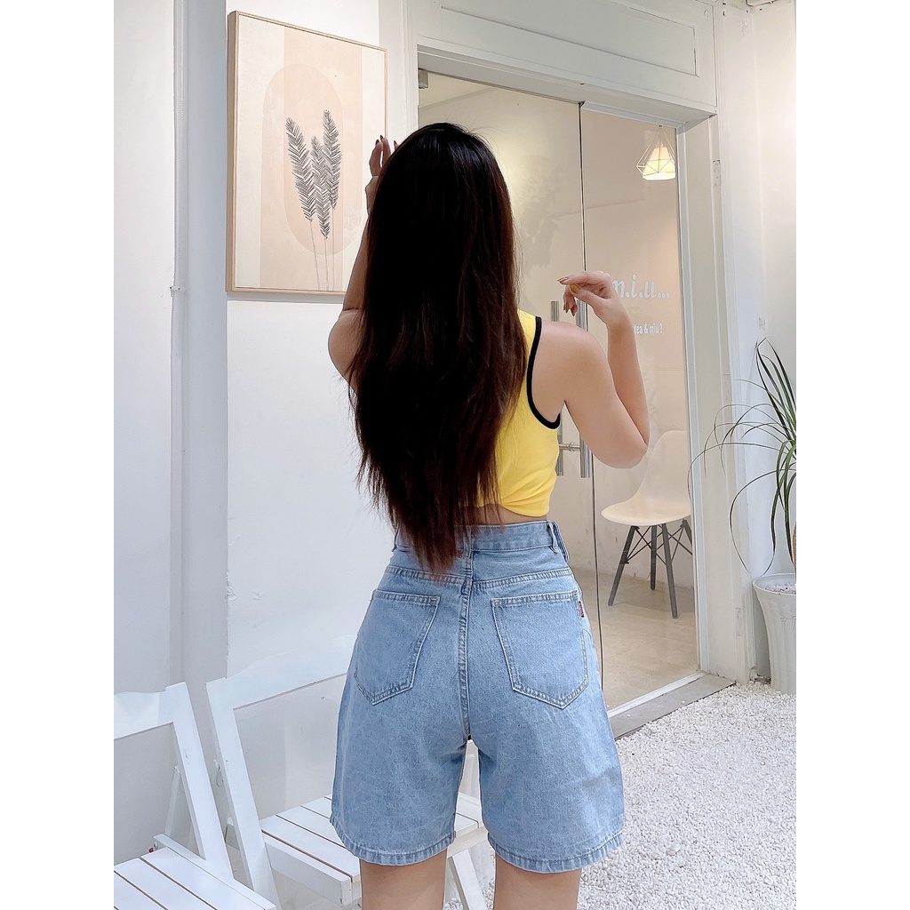 Quần short jeans ngố ống rộng 1 NÚT GOZ (3 Màu ) , chất jeans mềm dày dặn , Dáng Quần Ống Rộng Cực Thon Chân