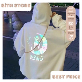 Áo Khoác Hoodie Nỉ Bông In Phản Quang Thủy Thủ Mặt Trăng Ấm Áp Phát Sáng Ban Đêm