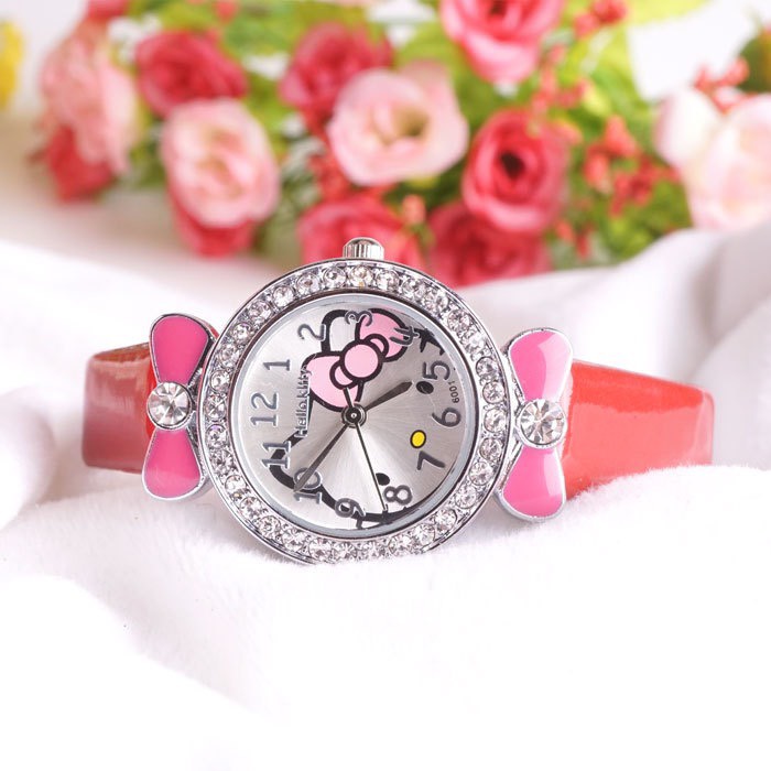Dh6001 Đồng hồ hello kitty bé gái 6-12Y dây da đính đá cao cấp hàng nhập - giá 120k