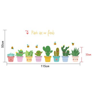 Miếng dán trang trí họa tiết chậu cây xương rồng dễ thương