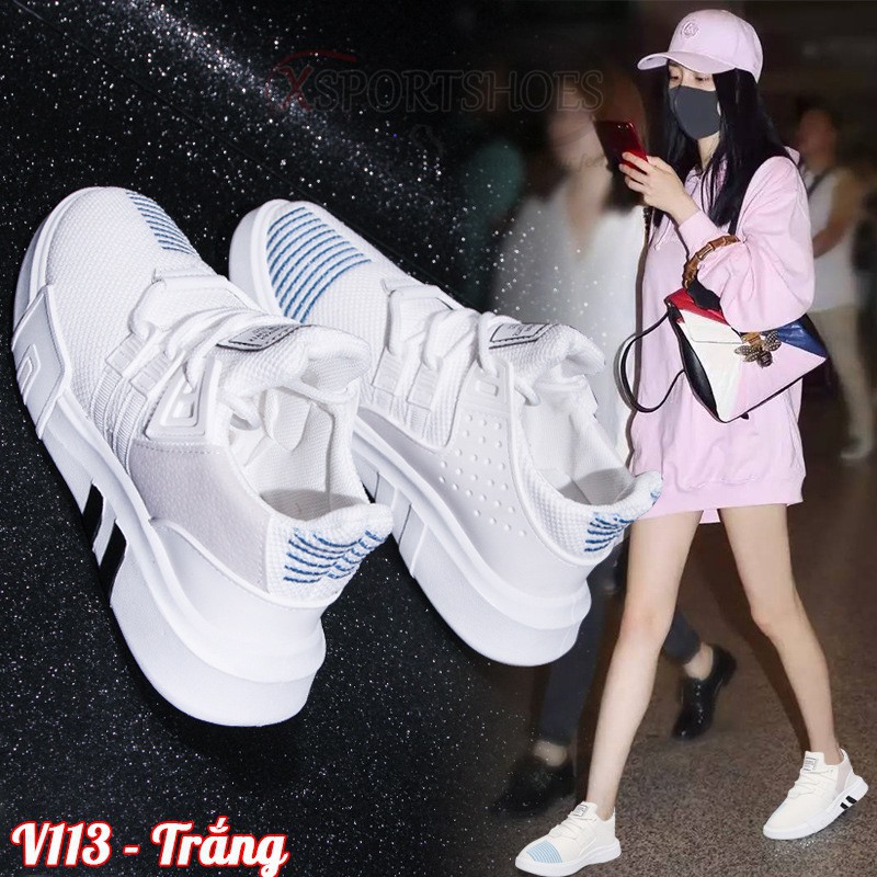 Giày Ulzzang thể thao nữ V113 - Giày sneaker nữ thời trang màu trắng đen - trắng - xám