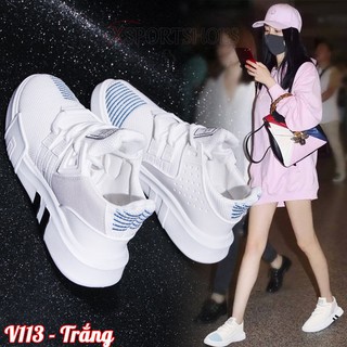 Giày Ulzzang thể thao nữ V113 - Giày sneaker nữ thời trang màu trắng đen - trắng - xám