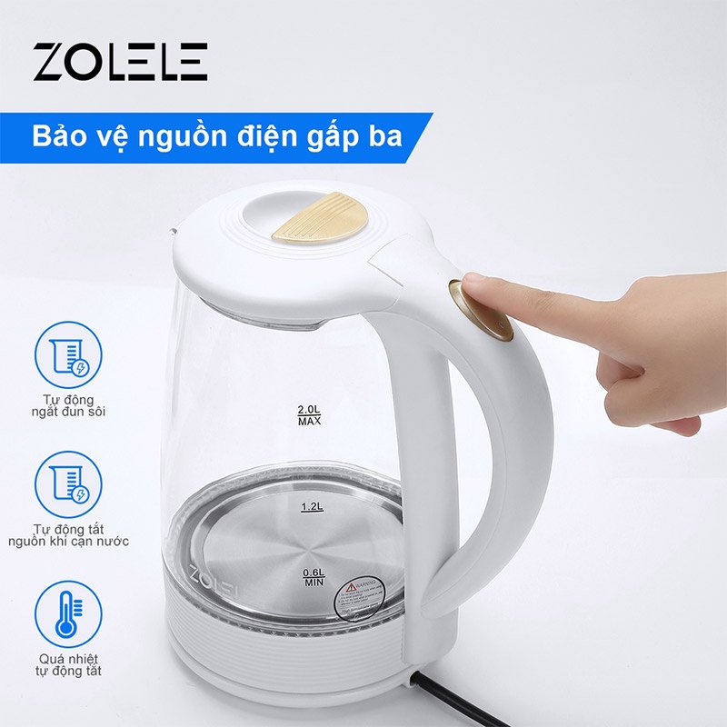 Bình đun siêu tốc  ZOLELE ZH101 dung tích lớn 2L-1500W - Hàng chính hãng