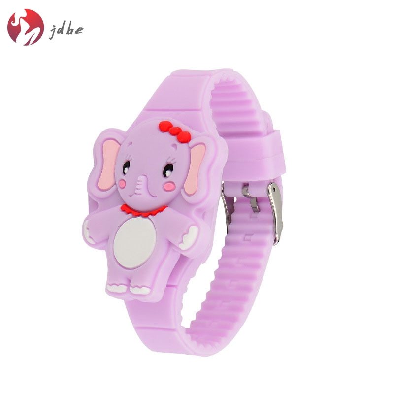 ✿JDBE✿ Girls Kids LED Electronic Watch Silicone Band Cartoon Elephant Flip Case Wrist Watch Lovely Gift