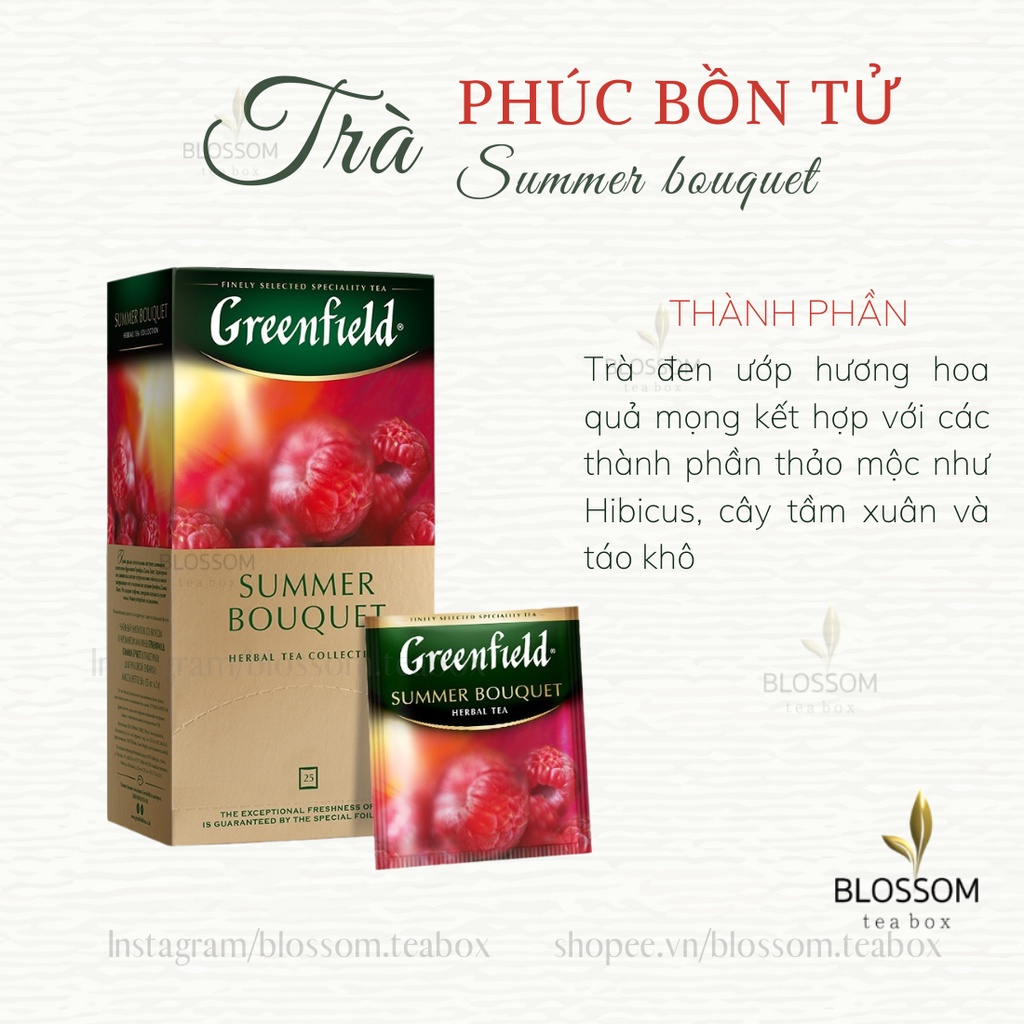 Trà hoa quả Greenfield 25 gói: Blueberry night, Currant Mint, Summer Bouquet, Mellow Peach...