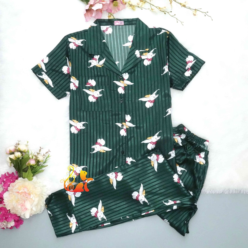 Bộ Mặc Nhà "Voi Bay " Pijama Lụa Gấm Quần Dài Cao Cấp - Siêu Mát - Dưới 55kg.