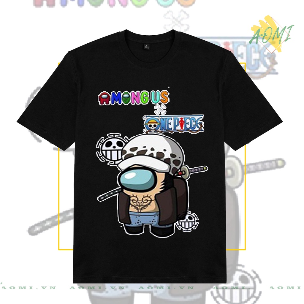 ÁO THUN Among Us x One Piece UNISEX PHÔNG ĐEN TAY NGẮN NAM NỮ GIA ĐÌNH CẶP ĐÔI SIZE TRẺ EM BÉ TRAI GÁI AOMIVN