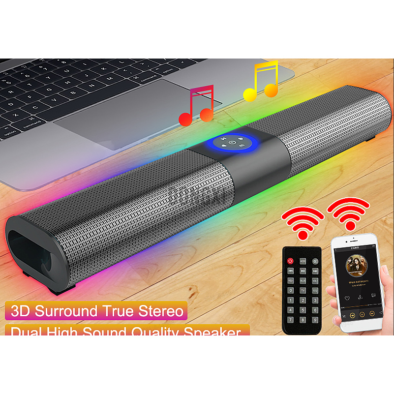 20W bluetooth Speaker Wireless Home Loskii TV Soundbar RGB HiFi Sound FM Radio TF Card AUX Portable Computer Speaker