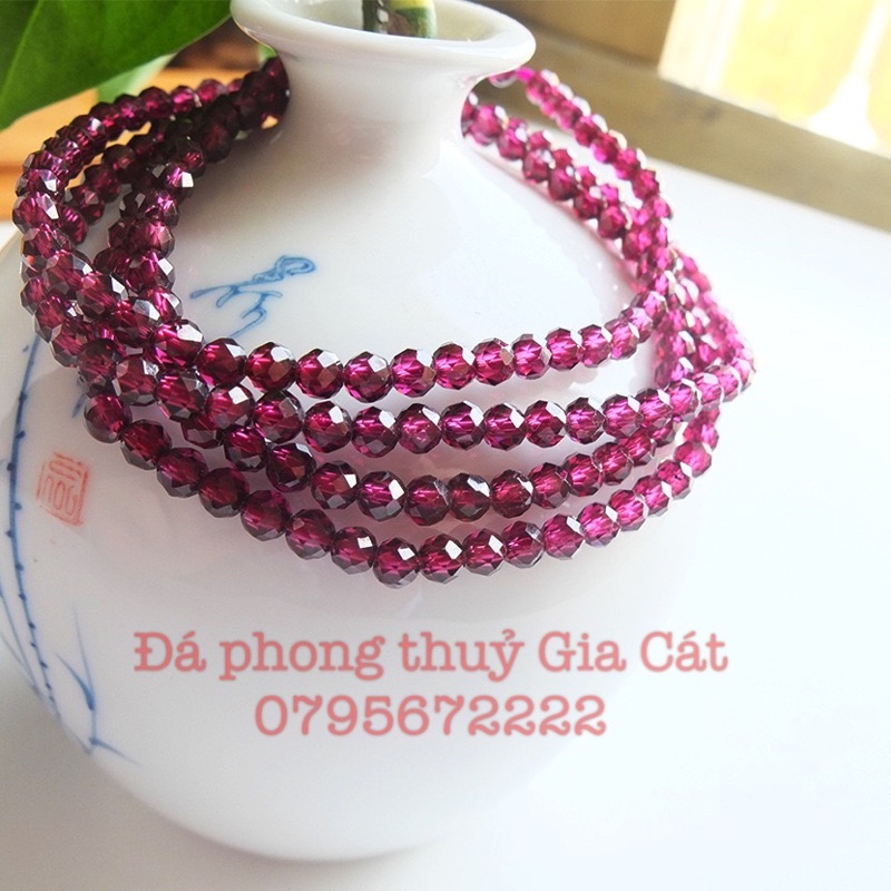 Vòng tay đá garnet cắt giác vip 5A có kiểm định siêu đẹp