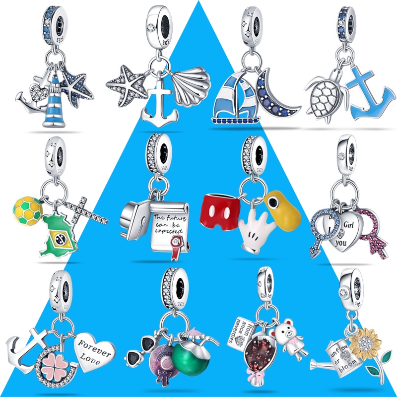 2022 New Boutique 925 Bạc Kính râm Dừa và Sao Biển Ba mảnh Charm cho Vòng tay Pandora Ban đầu Phụ nữ Quà tặng trang sức