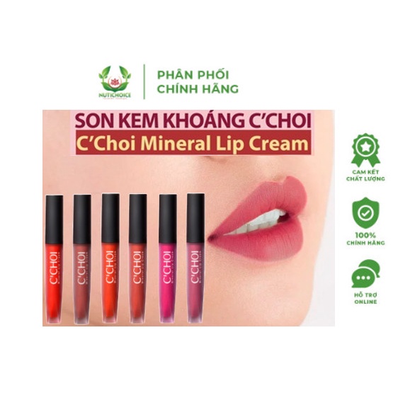 Son kem khoáng hữu cơ thuần chay organic C'Choi Mineral Lip Cream dưỡng môi,chống nắng,lâu trôi,an toàn cho mẹ bầu