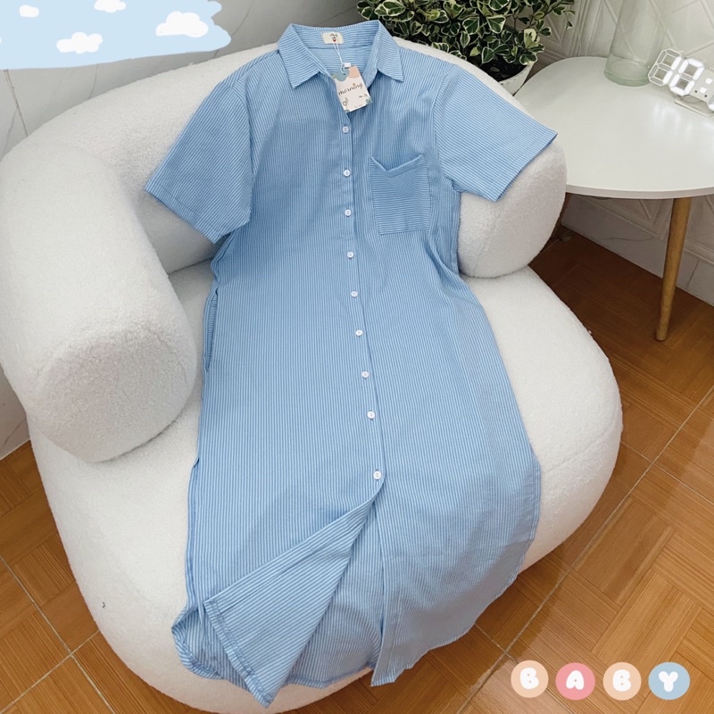 Váy suông sọc xanh dương