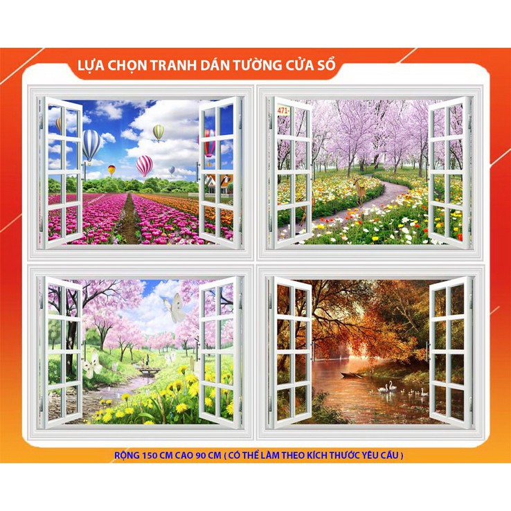 Dán tường hình cửa sổ in 3D Kích thước 150 x 90