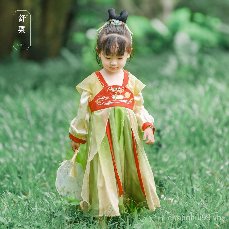 【Chất Lượng Hàng Tốt】Hán Phục Cho Bé Gái Váy Mùa Thu Váy Liền Siêu Tiên Nữ Cổ Trang Dài Tay Hán Phục Thần Hoa Thanh Thanh Thiếu Nhi Nữ Xuân Thu Hè