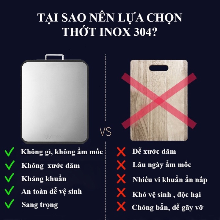 Thớt inox 304 kháng khuẩn masuto, chống ẩm, rã đông nhanh, dễ dàng vệ sinh, siêu bền - Bảo hành 12 tháng