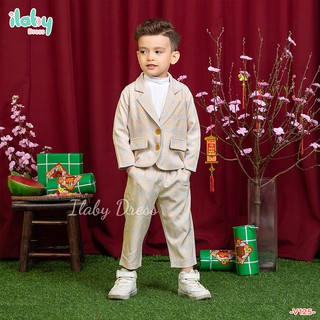 Vest bé trai ILABY kẻ sọc caro xanh