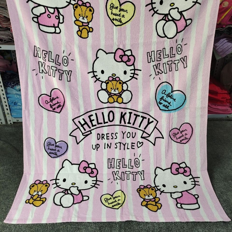 ♟Cô Bông Cô Gái♟Khăn Tắm Cotton Mềm Mại Thấm Hút Nước Tốt In Hình Hello Kitty Đáng Yêu Cho Bé
