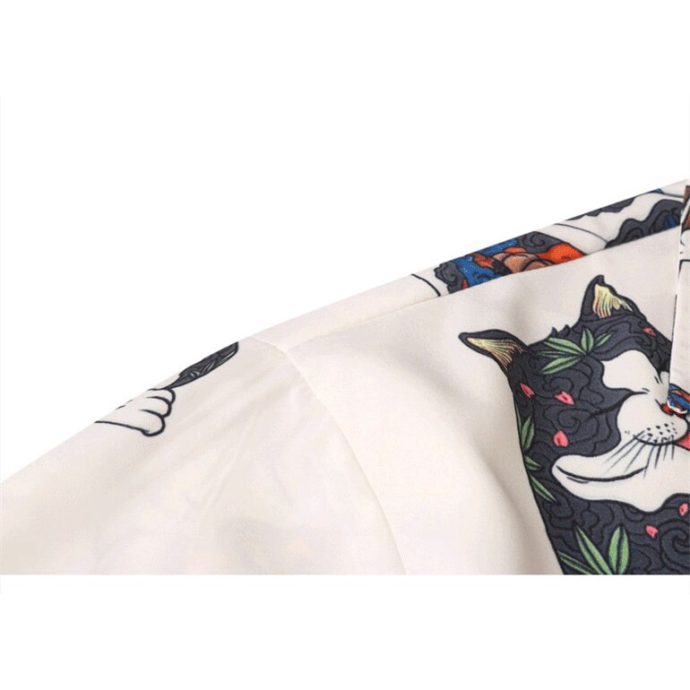 Áo sơ mi cổ polo in hình mèo phong cách Hawaii thời trang mùa hè cho nam