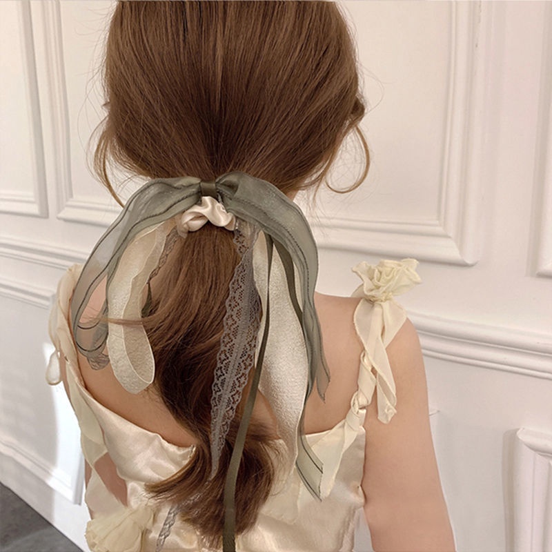 Dây Buộc Tóc Thắt Nơ Ruy Băng Lưới Thanh Lịch Kiểu Pháp Cho Nữ