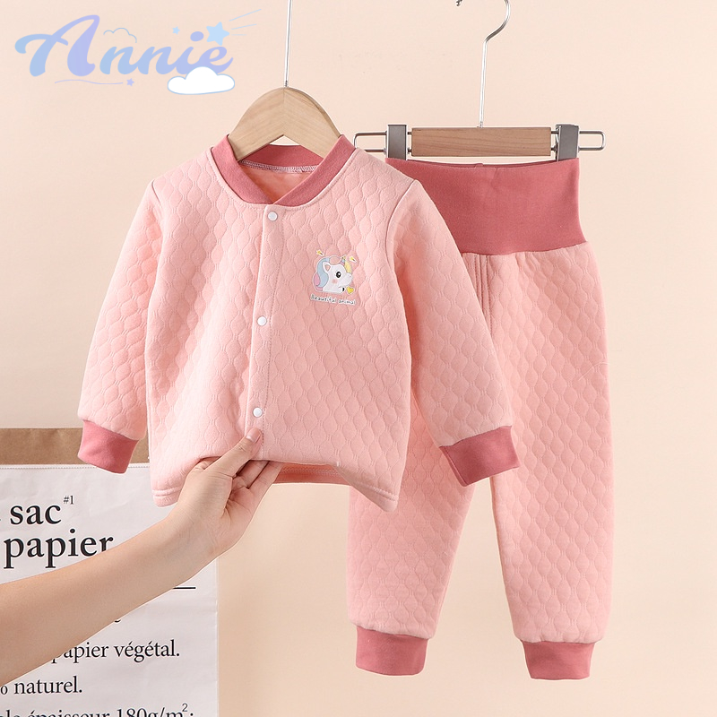 Bộ Đồ cotton Dày Dặn Tay Dài Lưng Cao Giữ Ấm Bụng Cho Trẻ Em