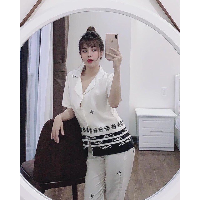 Đồ ngủ pijama lụa phối chân 2 màu cộc dài | BigBuy360 - bigbuy360.vn