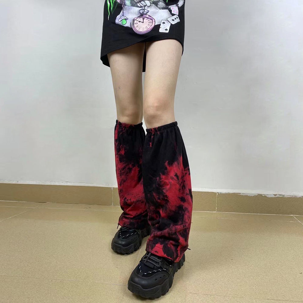Y2k socks scarlet tie-dyed personalized punk women's socks Gothic middle tube Street foot cover Japanese dark Loli Tuku leg cover
