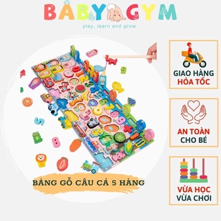 Bảng Gỗ Thông Minh Cho Bé – Bộ 5 Hàng Câu Cá – Số - Trái Cây – Động Vật – Phương Tiện Giao Thông – Gia Đình