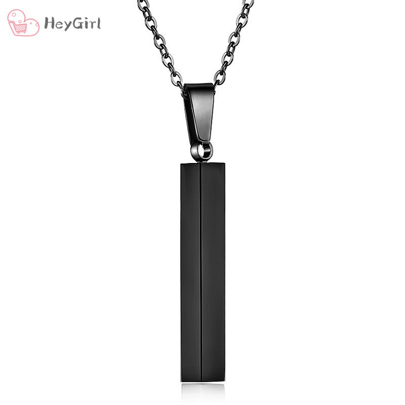 Women Men Stainless Steel Smooth Cuboid Pendant Necklace Personality