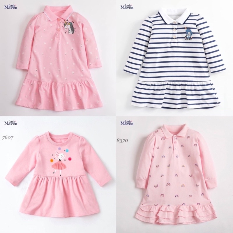Váy cotton đuôi cá họa tiết cầu vồng cho bé gái, chất cotton po lô