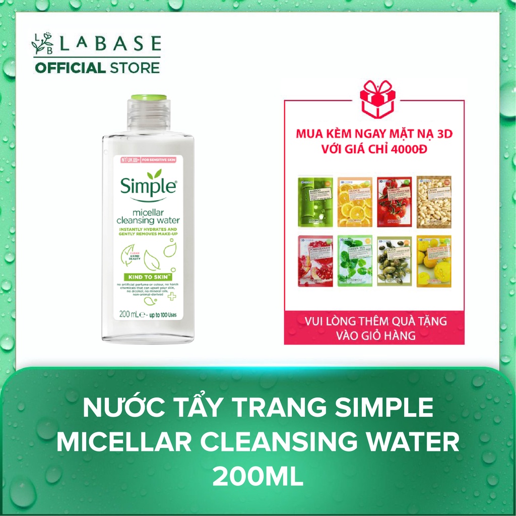 Nước tẩy trang Simple Micellar Cleansing Water 200ml [Hàng nhập khẩu chính hãng]