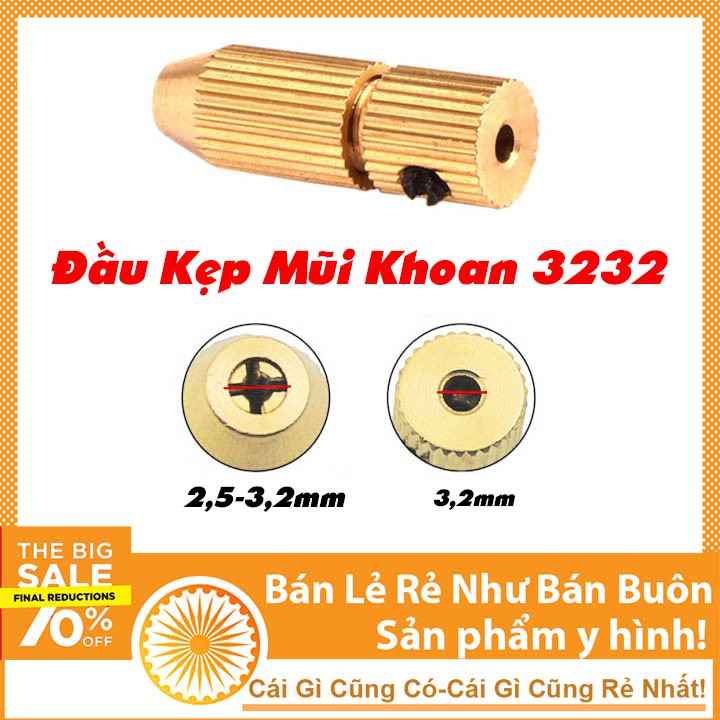 Đầu Kẹp Mũi Khoan 3232 2.5-3.2mm Trục Ø3.2mm (Tặng Lục lăng)