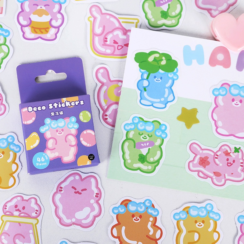 Sticker hộp 46 miếng dán - Gấu Nhỏ - Hộp nhãn dán trang trí sổ tay bullet journal - M446
