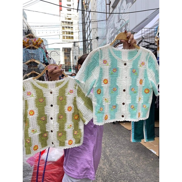 Áo len croptop nút hàng Thailand 💚💛💚