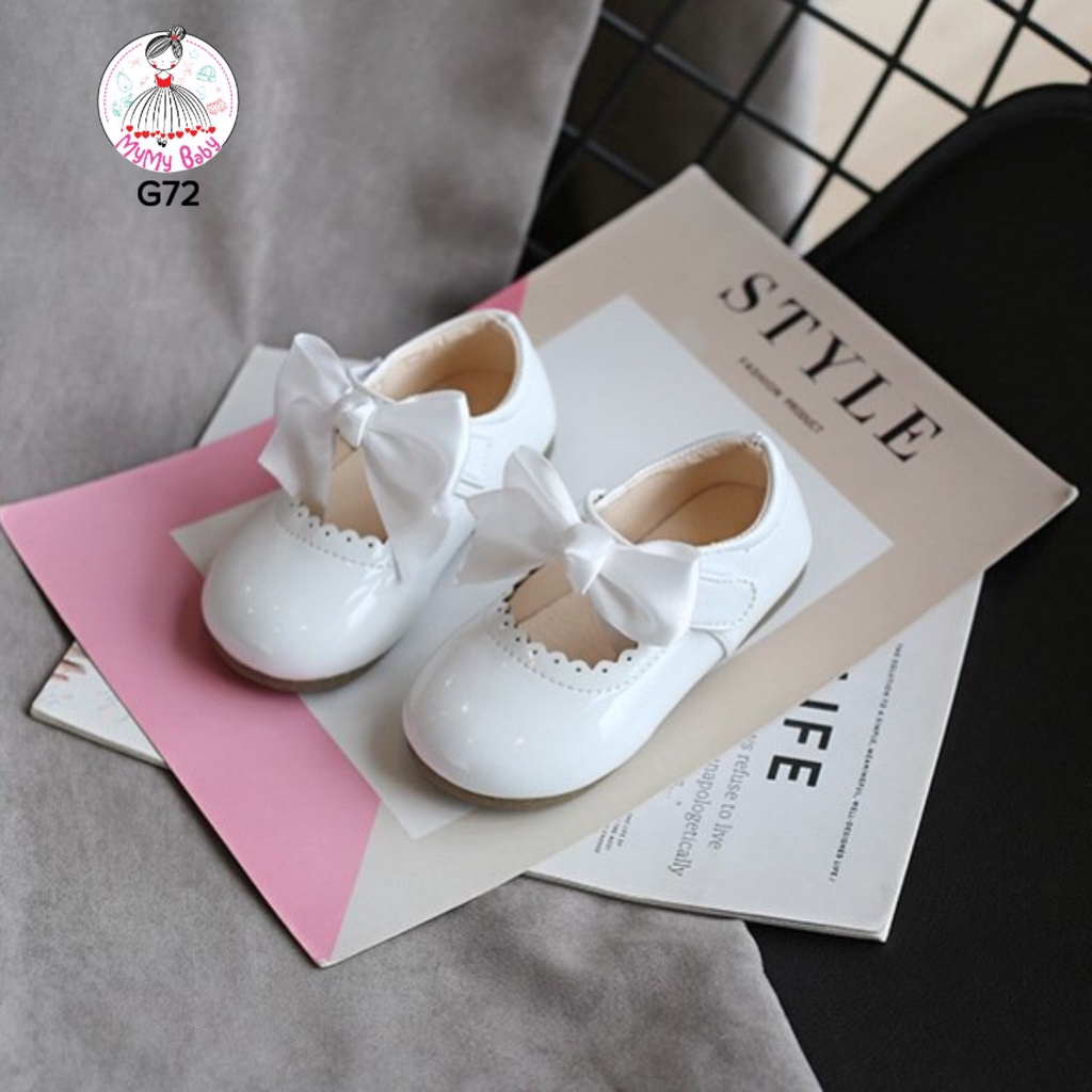 Giày búp bê da bóng trắng nơ