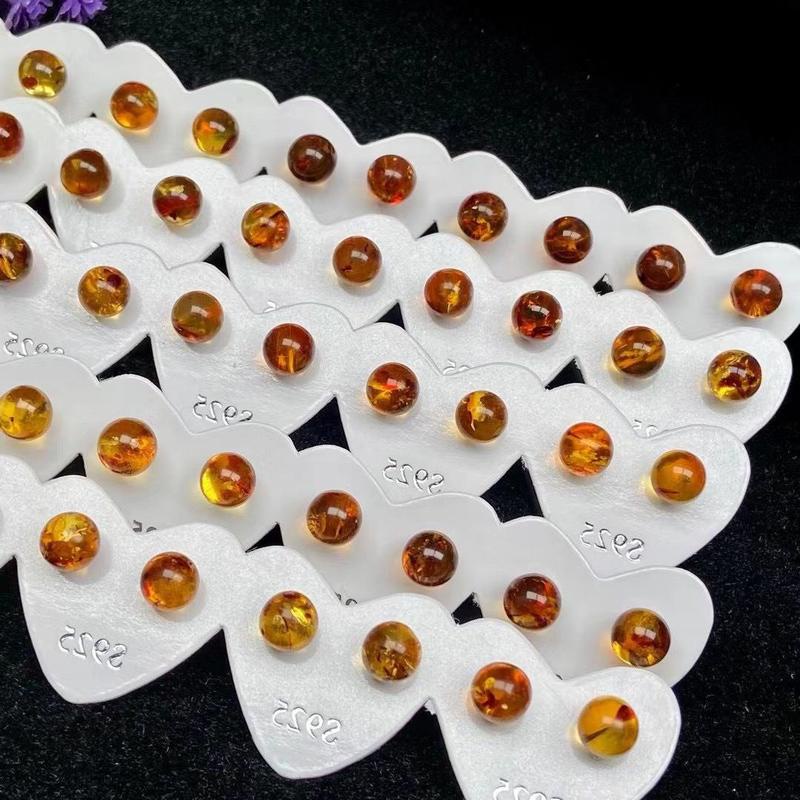 Khuyên Tai Tròn Bằng Bạc sterling Đính Đá Hổ Phách Tự Nhiên