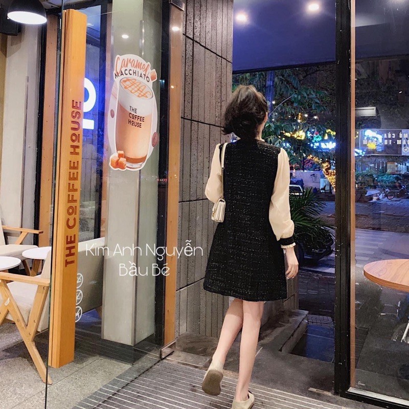 Váy dạ tay phối voan