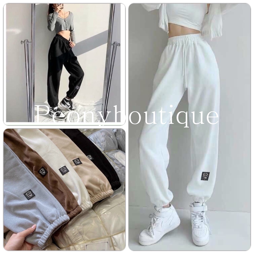 Quần Boom Tăm Logo Icon Bò PEONYB Nữ [FREESHIP] 🌸 Jogger thun nỉ mỏng, sweater bo ống năng động cá tính Ulzzang 🌸 | WebRaoVat - webraovat.net.vn