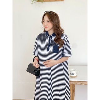 Váy bầu thô kẻ ngang cổ đức