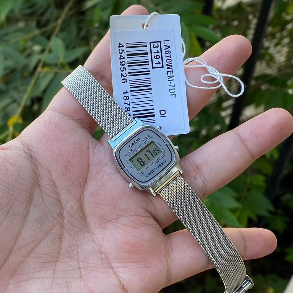 Đồng hồ Nữ Casio LA670WEM-7EF, đồng hồ chính hãng, bạc full dây mesh